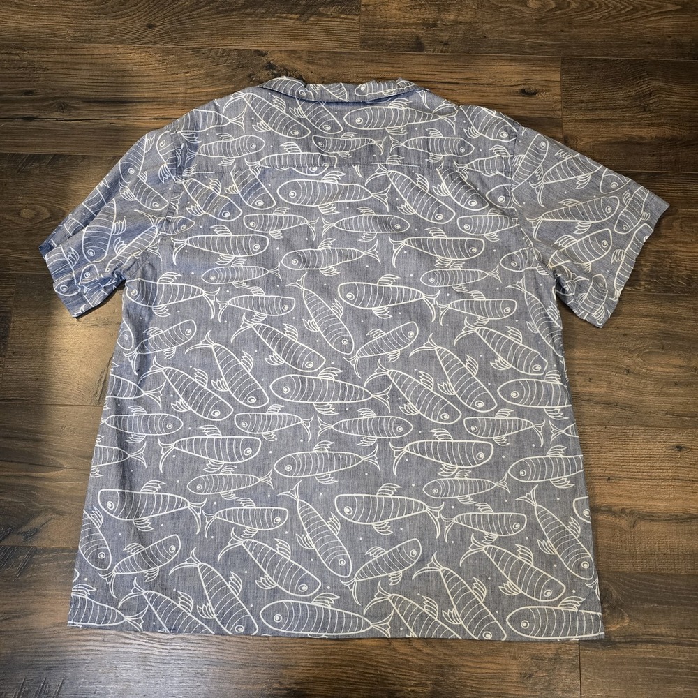 Go Barefoot In Paradise Hawaiian Shirt XL Gray Fish Print USA Made Aloha - Picture 5 of 8
